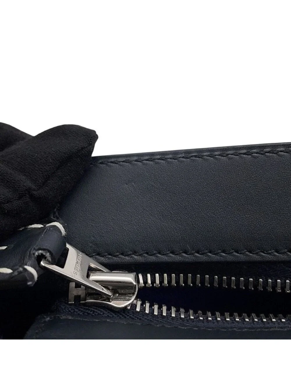 Hermes Clutch Nect Joan Ambre Blue Ankle Black Silver Color Box Calf